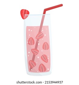 Frescor suave, cóctel con fresa. Un vaso de vitamina en el verano. Soda con trozos de fruta. Bebidas frías de fruta aisladas en blanco. Elemento para afiche de diseño, pancarta. Ilustraciones vectoriales