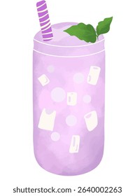 Refreshing smoothie with float topping, grape squash, and straw. Great for ads, menus, packaging, or summer drink illustrations. Perfect for food and beverage design use