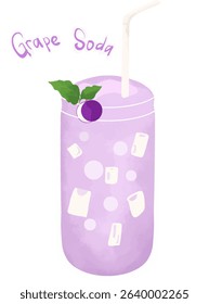 Refreshing smoothie with float topping, grape squash, and straw. Great for ads, menus, packaging, or summer drink illustrations. Perfect for food and beverage design use
