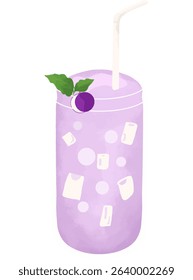 Refreshing smoothie with float topping, grape squash, and straw. Great for ads, menus, packaging, or summer drink illustrations. Perfect for food and beverage design use