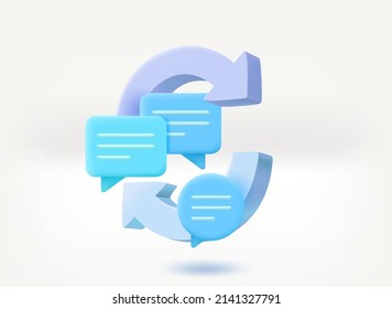 Refreshing social media comments concept with chat balloons. 3d vector illustration