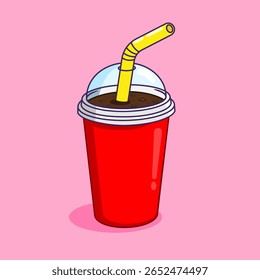 Refrescante refrigerante bebida vermelha com palha Vetor Ilustração Design de desenhos animados