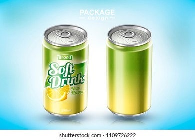 Refreshing soft drink metal can design in 3d illustration, one in blank and the other with ad