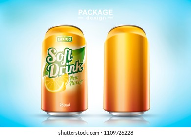 Refreshing soft drink metal can design in 3d illustration, one in blank and the other with ad