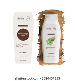 Refreshing and soothing Tea Tree Shampoo packaging design, featuring a clean and natural look.