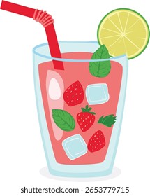 Um refrescante coquetel de morango com limão e hortelã isolados sobre fundo branco