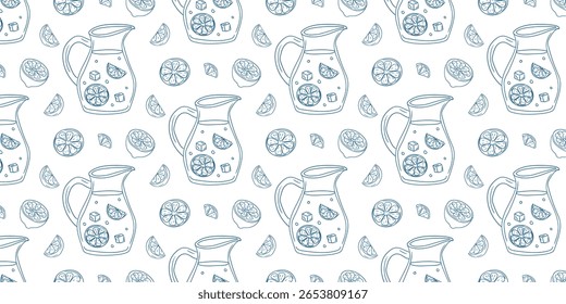 Refreshing summer beverage pattern featuring lemonade pitchers and citrus slices