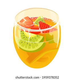 Refreshing summer cocktail with strawberries, lemon and kiwi. Glass. glass. Cool fruity drink at the beach and resort. Vector realistic illustration