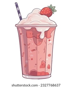 Refreshing summer cocktail with strawberry, milkshake icon isolated