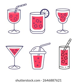 Refreshing Summer Drinks Iced Beverages icon in Various Glasses