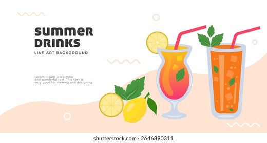 Refreshing Summer Drinks Iced Line Art background
