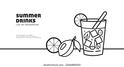 Refreshing Summer Drinks Line Art Background Illustration Design