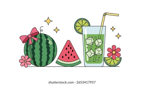 Bebidas de verão refrescantes e delícias de melancia doce para uma escapada tropical