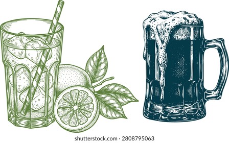 Refreshing summer drinks, zesty lemonade and frosty beer.