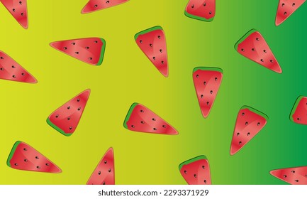 Refreshing summer pattern made of fresh watermelons on a green background