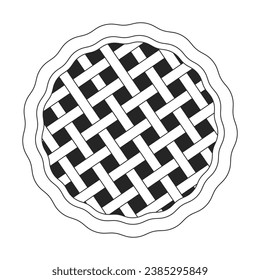 Refreshing summer pie crust top view black and white 2D line cartoon object. Rustic baked goods dessert isolated vector outline item. Berries pastry. Homemade cake monochromatic flat spot illustration