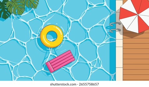 Relaxamento refrescante à beira da piscina de verão com diversão flutuante brilhante dia ensolarado atividades de lazer