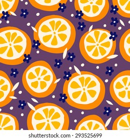 Refreshing Summer seamless pattern with oranges. Vector seamless background