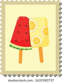 Ilustração de melancia de verão e picolé de limão