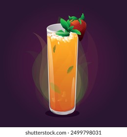 Refrescante cóctel tropical con naranja, fresas y menta