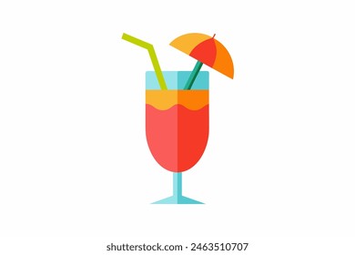 Refreshing tropical cocktail isolated on white backdrop Vibrant fruit drink. Concept of summer drinks, exotic beverages, leisure. Design element. Print. Simple Graphic illustration.