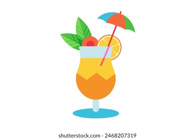 Refreshing tropical cocktail isolated on white backdrop. Vibrant fruit drink. Concept of summer drinks, exotic beverages, leisure. Design element. Print. Graphic illustration.