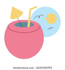 Atualizando coquetel de coco tropical em estilo de vetor plano