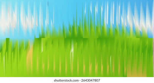 A refreshing vector illustration of a blue and green abstract glass distortion background with vertical streaks and a fluid gradient effect. This background evokes a sense of nature and freshness