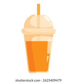 Refreshing and vibrant illustration of a plastic cup filled with orange juice, complete with a straw, perfect for representing drinks, beverages, and refreshment