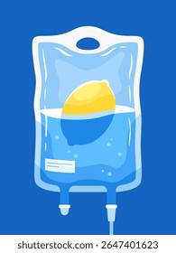 A refreshing visual of lemon submerged in a medical IV bag, showcasing the refreshing fusion of medicine and healthy eating with modern vector art.