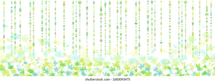 Refreshing watercolor style background illustration. Gentle rain, reminiscent of light green hydrangea-like flowers