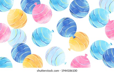 Refreshing watercolor-style vector illustration background of water balloons (copy space, wallpaper)