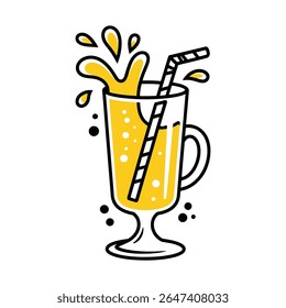 Refreshing Yellow Drink in Glass with Straw