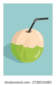 Refreshing Young Coconut Drink with a Straw