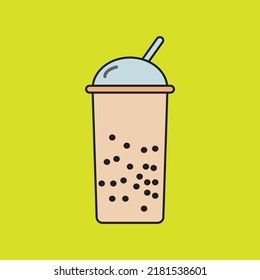 Refreshment Cold Coffee Boba Cold Tea Logo Glass Of Plastic Vector Icon 