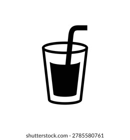 Refreshment drink icon with straw in clear glass container.