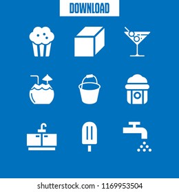 refreshment icon. 9 refreshment vector set. ice cream, cube, coconut drink and tap icons for web and design about refreshment theme