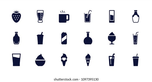 Refreshment icon. collection of 18 refreshment filled icons such as drink, milkshake, soda, ice cream, bottle, strawberry. editable refreshment icons for web and mobile.