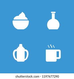 Refreshment icon. collection of 4 refreshment filled icons such as baby bottle, tea, milkshake. editable refreshment icons for web and mobile.