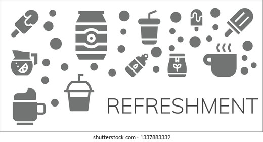 refreshment icon set. 11 filled refreshment icons.  Collection Of - Popsicle, Can, Lemonade, Bottle, Cup, Tea bag, Soda, Coffee cup