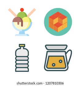 refreshment icon set. vector set about lemonade, cube, ice cream and water bottle icons set.