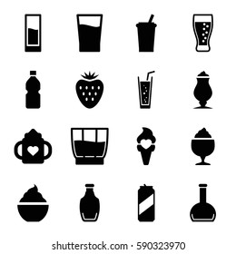refreshment icons set. Set of 16 refreshment filled icons such as baby bottle, milkshake, soda, ice cream, bottle, drink, strawberry