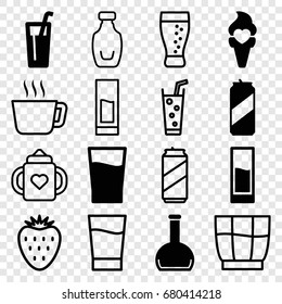 Refreshment icons set. set of 16 refreshment filled and outline icons such as ice cream, bottle, drink, beer can, baby bottle, soda, strawberry
