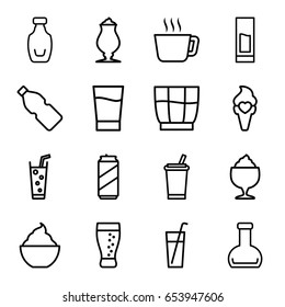 Refreshment icons set. set of 16 refreshment outline icons such as milkshake, soda, ice cream, bottle, drink, beer can