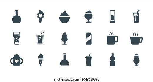 Refreshment icons. set of 18 editable filled refreshment icons: baby bottle, tea, milkshake, drink, ice cream, bottle, soda