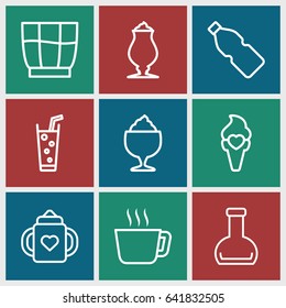 Refreshment icons set. set of 9 refreshment outline icons such as baby bottle, milkshake, soda, ice cream, bottle, drink