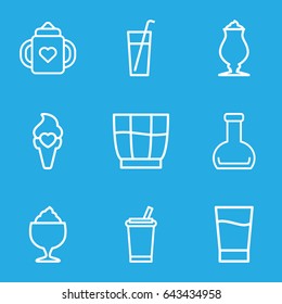 Refreshment icons set. set of 9 refreshment outline icons such as baby bottle, milkshake, ice cream, bottle