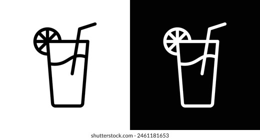 Refreshment Icons Set. Chilled Beverage Symbol. Glass with Straw Sign. Refreshing Drink Icon.