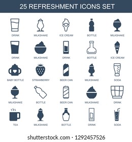 refreshment icons. Trendy 25 refreshment icons. Contain icons such as drink, milkshake, ice cream, bottle, baby bottle, strawberry, beer can. refreshment icon for web and mobile.