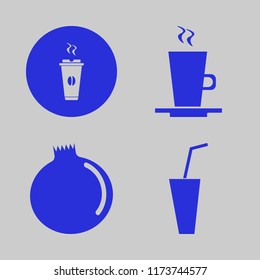 refreshment vector icons set. with soda, hot coffee, latte cup and garnet in set